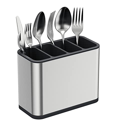 Silverware Caddy Utensil Caddy Spoon Holder with 4 Divided Compartments, Sturdy Stainless Steel, Rust Proof