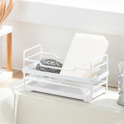 White Iron Storage Rack with Drainage Tray, Countertop Organizer Shelf - view 6