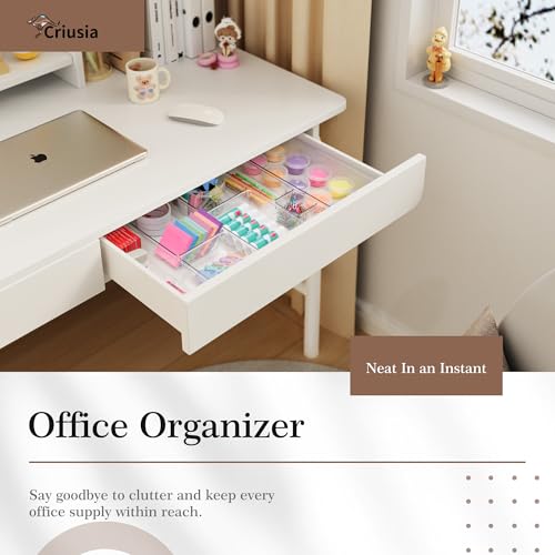 14 PCS Clear Plastic Drawer Organizer Set - 5 Large Size Versatile Kitchen and Bathroom Organizer Trays, Non-Slip Storage Bins for Makeup, Utensils, Tool and Office Desk - view 6