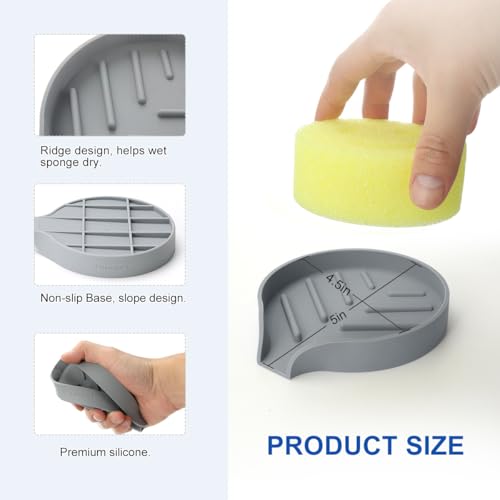 Silicone Smiley Face Sponge Holder for Kitchen Sink, Sink Caddy Organizer with Drainage for Quick Drying, Dishwasher Safe, Fit Palm Bush, Soap Dispenser Storage - view 3