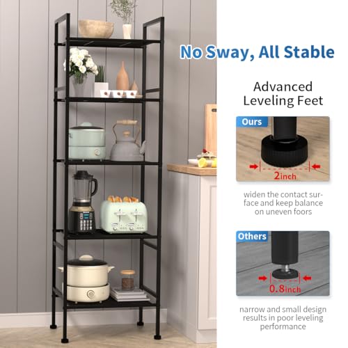 5-Tier Wire Shelving Metal Rack Shelves, Standing Storage Shelf Units Flat for Laundry Bathroom Kitchen Pantry Closet Organization (Black, 16.9" L x 12.2" W x 53.4" H) - view 5