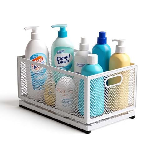 Pull-Out Cabinet Organizer W 9.4"x D 15.7"XH 8.3" Metal Steel Slide Basket with Adhesive Rails for Kitchen, Closet, Pantry Storage bathroom Sliding Drawer Rack undersink shelf - view 7