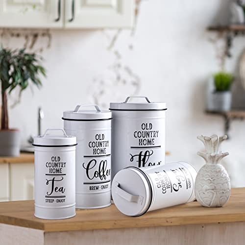 Canisters Sets for the Kitchen, Airtight Kitchen Canisters for Countertop, Flour and Sugar Containers, Tea Coffee Sugar Canister Set, Coffee Bar Decor and Accessories, Set of 4, White - view 7