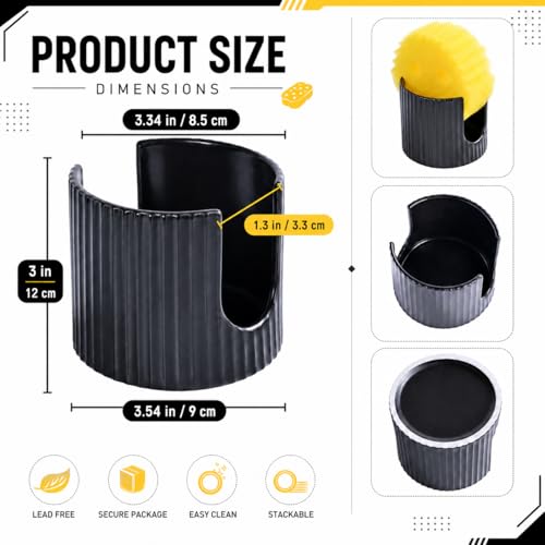Ceramic Sponge Holder for Kitchen Sink, Quick Dry Sink Caddy Organizer with Non-Slip Base, Farmhouse Sponge and Brush Holder for Countertop, Bathroom or Kitchen, Black - view 3