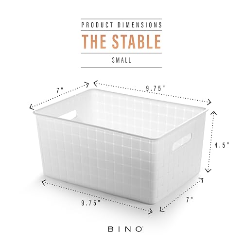 Plastic Storage Baskets Small - White | THE STABLE COLLECTION | Multi-Use Storage | Rectangular Cabinet Organizer | Baskets For Organizing with Handles | Home Office Organization and Storage - view 2