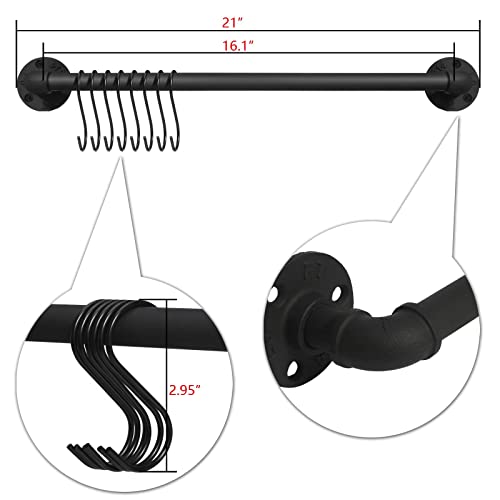 21 inch Pot Pan Bar Rack Wall Mounted Set of 2 with 16 Hooks Industrial Pipe Pot Hanger Rustic Iron Pan Hanging Rail Pipe Towel Holder Kitchen Utensil Organizer Black - view 3