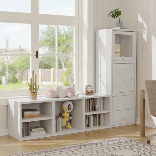 Magic DIY Cube Storage Organizer Stackable Cubes for Home Books Clothes Toy-Modular Cubby Storage System-Office Cubical-Bookcase Closet (Pure White-Washed, Drawer Cube) - view 6