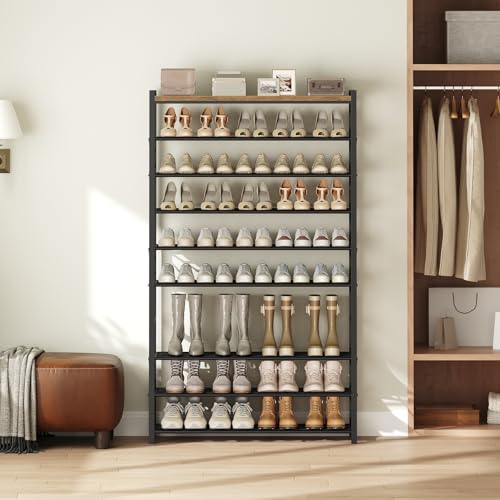 10-Tier Shoe Rack, 39.4" L Shoe Shelf for 45-50 Pairs of Shoes, Tall Shoe Storage Organizer with Metal Frame, Large Capacity Shoes Rack for Entryway, Closet, Rustic Brown and Black SS39BR - view 2