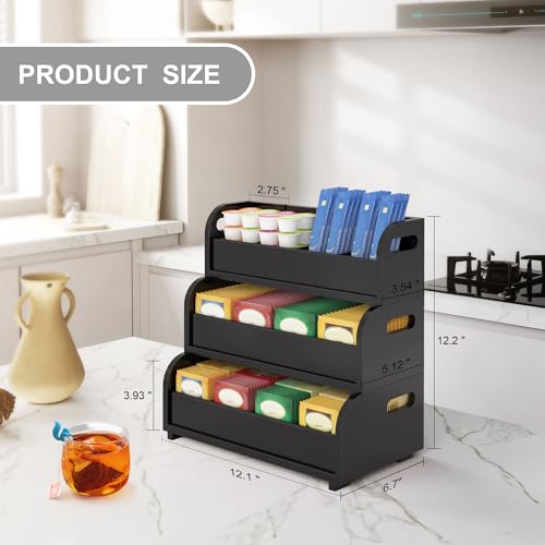 3-Tier Bamboo Tea Bag Organizer, Stackable Tea Holder for Countertop, Black - view 2