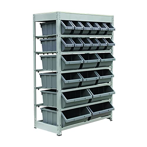 Bin Rack Storage System Heavy Duty Steel Rack Organizer Shelving Unit w/ 22 Plastic Bins in 6 tiers