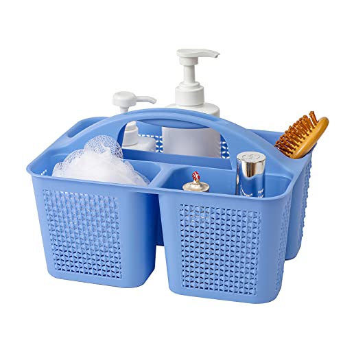 Plastic Portable Shower Caddy Basket with Handle, 3 Compartments, Dark Blue