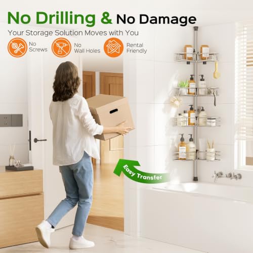 Shower Caddy Tension Pole, 4-Tier No Drill Corner Shower Organizer - view 6