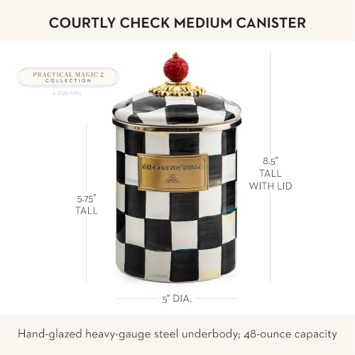 Enamel Canister, Medium, Black-and-White Courtly Check - view 4