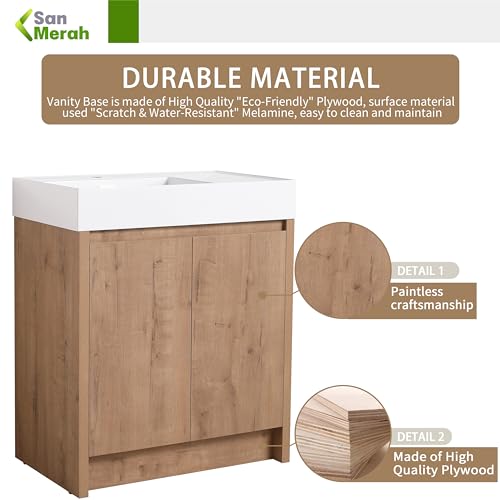 30 inch Bathroom Vanity with Sink, Adjustable Shelves(Left Basin) - view 4