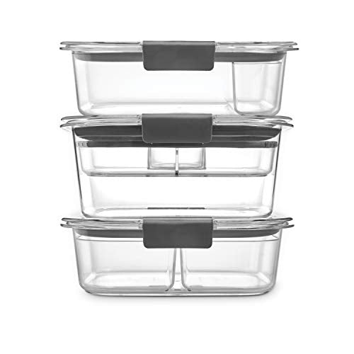 Brilliance Food Storage Containers with Lids, Airtight, for Lunch, Meal Prep, and Leftovers, Set of 3 with Removable Trays | Large 9.6 Cup Container - view 3