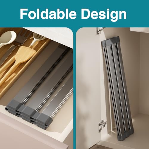 Aluminum Roll Up Dish Drying Rack, 17.7x13.4 Inches, Matte Gray - view 5