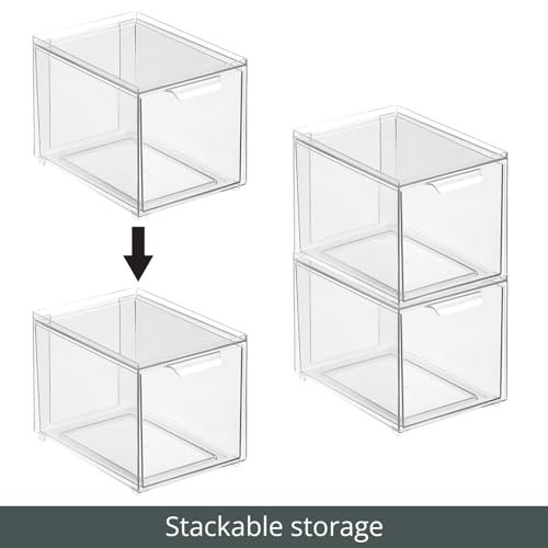 Plastic Bathroom Organizer Bin w/Pull Out Drawer - Slim Stackable Storage Container for Bathroom Accessories - Perfect for Organizing Bathroom Cabinet - Lumiere Collection - 2 Pack - Clear - view 5