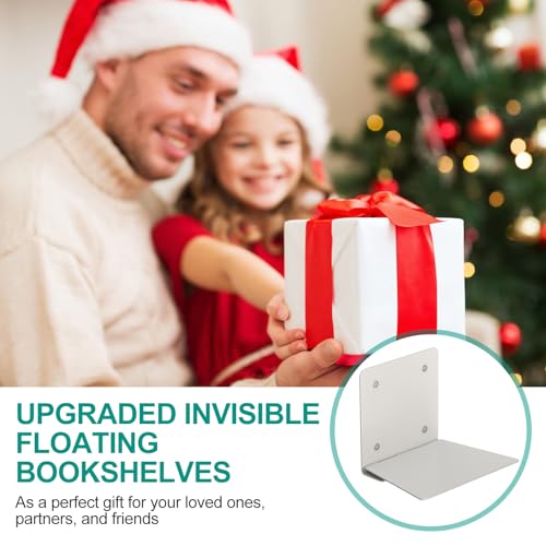 Floating Book Shelves for Wall, Steel Constructed Hidden Bookshelf with Mounting Hardware (Grey, 4pcs) - view 6