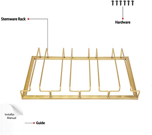 Wine Glass Rack - Under Cabinet Stemware Wine Glass Holder Glasses Storage Hanger 2 Pack Metal Organizer for Bar Kitchen 4 Rows Gold - view 7