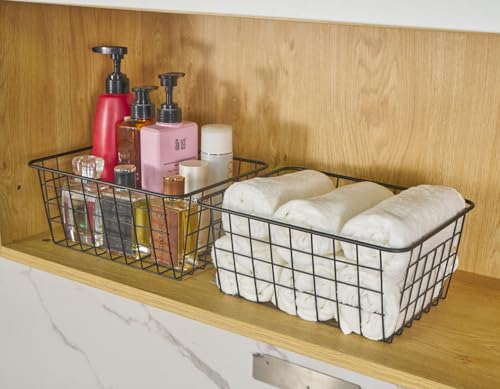 Wire Kitchen Storage Basket 4 Packs,Perfect Pantry Organization Accessories Basket,Laundry Baskets,Countertop Organization,Suitable for Kitchen,Bathroom,Bedroom,Tabletop,Stackable,Black - view 6