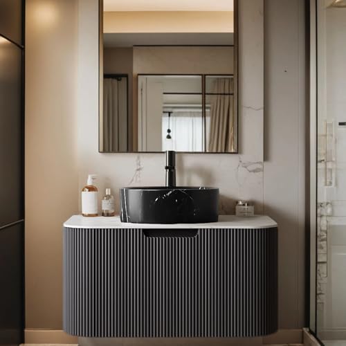 30 inch Modern Floating Bathroom Vanity with Sink, Gloss Black