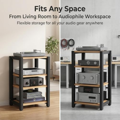 HiFi Stereo Rack with 4 Adjustable Shelves Rolling Design for Easy Mobility Perfect for Home Audio & Entertainment Systems Sturdy & Stylish Storage Solution - view 3