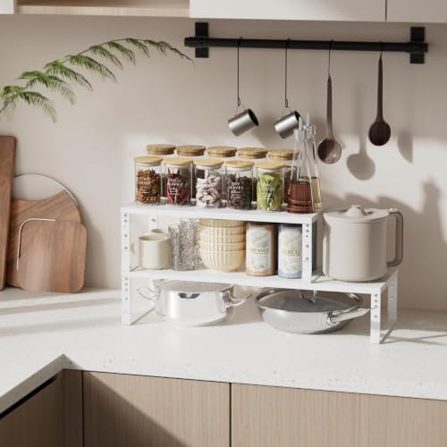 Expandable Spice Rack & Kitchen Cabinet Organizer - Stackable, Adjustable Shelves for Cabinets, Countertops, Cupboards & Pantries(1 Pack/Medium/White) - view 2