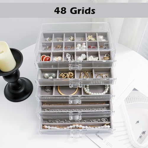 Acrylic Jewelry Storage Box Holder with 5 Drawers, Gray 48 Grids - view 3