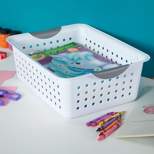 Medium Ultra Basket, Open Top Plastic Storage Bin, White, 18-Pack - view 7