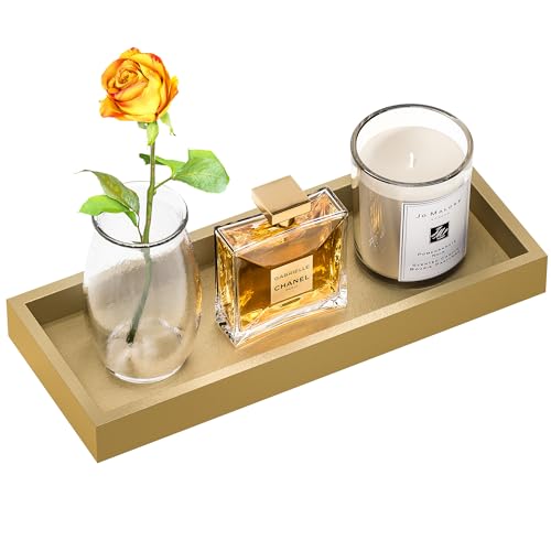 Gold Bathroom Vanity Tray for Soap Dispenser, Perfume, Jewelry, Candle, Makeup, Decor, Toilet Tank Tray, Kitchen Tray for Spice, Salt, Coffee 11.3”L x 4.4”W x 1.14”H
