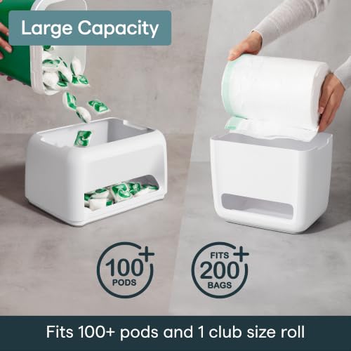 SinkSuite Bag & Pod Dispenser, Standing Garbage Bag and Dishwasher Pod Organizer with Removable Lids for Storage, Speckled White - view 4