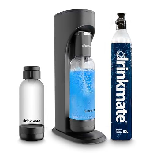 OmniFizz Sparkling Water Maker & Soda Streaming Machine | Carbonates Any Drink | SPECIAL BUNDLE | Includes 60L CO2 Cartridge + Two BPA-Free Bottles (Matte Black)