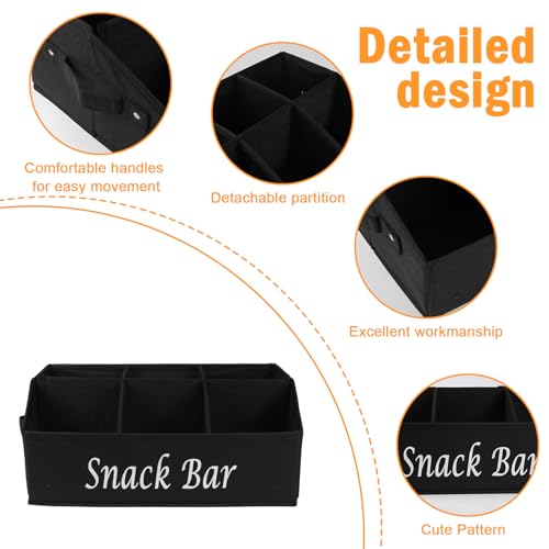 Snack Organizer for Countertop, Fabric Snack Bar Station with Handles, 6 Compartment Container, Black 【Patent Pending】 - view 2