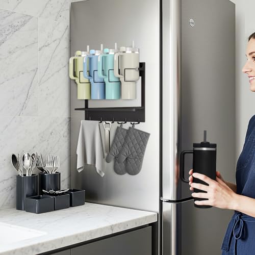Water Bottle Organizer for Stanley Cup Accessories 20/30/40 oz, Fridge Magnetic and Wall Mount Tumbler Holder Organizer, Kitchen Water Bottle Storage Rack (Black) - view 5