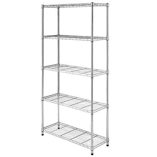 5 Tier Storage Metal Shelf, Wire Shelving Unit, 72" Hx36 Wx14 D, 1250 LBS Capacity, Sturdy Steel Heavy Duty, for Restaurant Garage Pantry Kitchen Garage Rack, Chrome