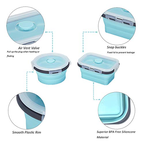 Collapsible Silicone Food Storage Containers with Airtight Lids, Set of 4 Stacking Container, Microwave and Freezer and Dishwasher Safe, with Vent Valve, BPA Free (350ml and 500ml) - view 4