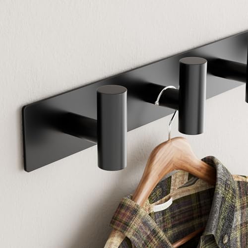 Black Wall Mounted Coat Rack – 5 T-Shaped Hooks on 16.5" Rail, (1 Pack) - view 4