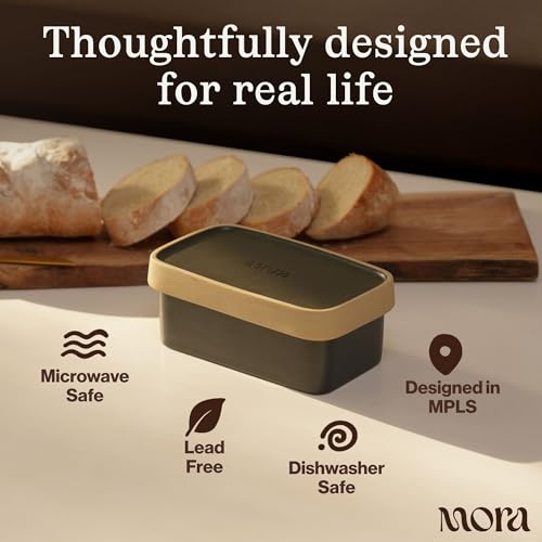 Ceramic Two-in-One Butter Dish with Lid, Covered Butter Crock Container to Leave on Countertop - Large Storage Keeper/Holder for Kitchen, Gifts for Her, Butter Tray For Counter - Oat - view 4