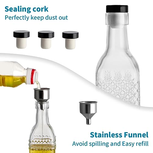 Oil and Vinegar Dispenser Set, 17oz Clear Glass Olive Oil Bottles, Kitchen Vinegar Decanters with 3 Spouts, 3 Plugs, 1 Funnel, Pack of 3 (Square) - view 5