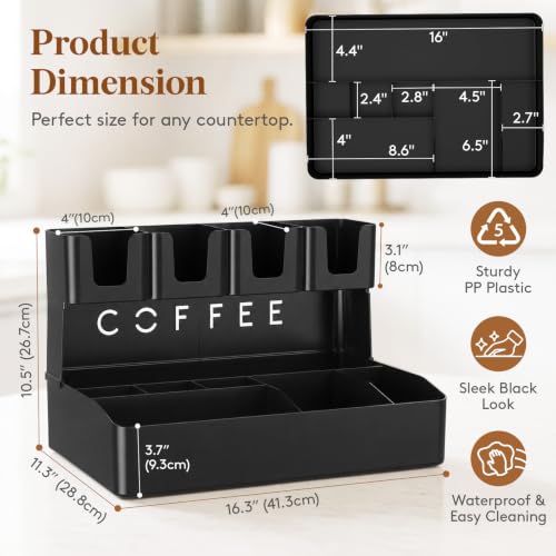 2-tier Coffee Station Organizer, 11 Compartments, Black, Plastic - view 3