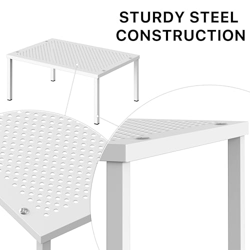 Expandable Stackable Kitchen Counter Shelf Organizer, White, Metal Top, 11.25"L x 7.9"W x 5.4"H - view 4