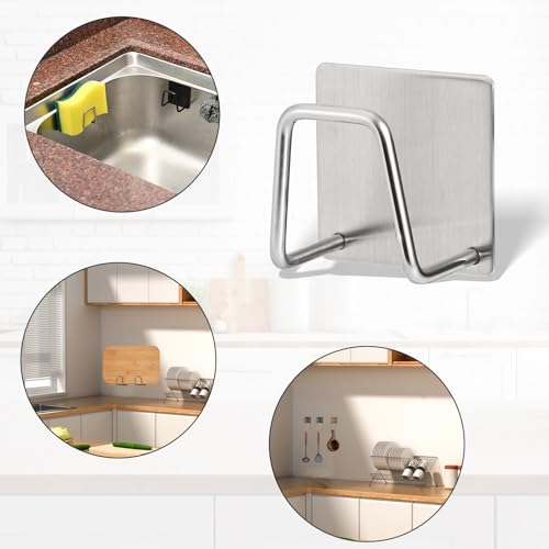 2-Pack Stainless Steel Sponge Holder for Kitchen Sink - Rustproof Brushed SUS304 Sponge Caddy Organizer, Wall/Surface Mount, Drainage Design, Clutter-Free Storage - view 6