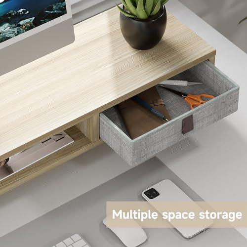Dual Monitor Stand, 2-Tier Desk Organizer with Drawers, 42.5in, Oak - view 4