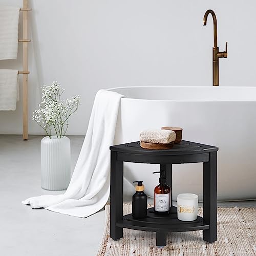 HDPE Corner Shower Stool,Shower Bench Seat with Storage Shelf for Shaving Legs Plastic Spa Bath Step Foot Rest for Bathroom Small Place (Black) - view 2