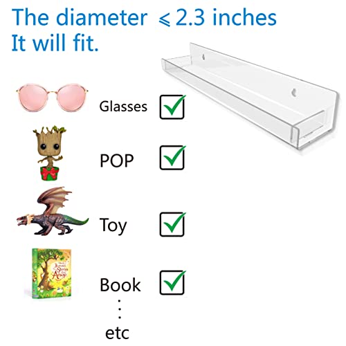 4 Pack 15 Inch Clear Acrylic Floating Wall Shelves, Kids Bookshel - view 6