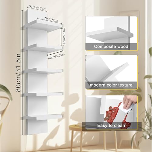 2 Pack 5 Tier Wall Shelf Unit - 31“ Lack Floating Shelf, Compact Display Floating Shelf, Vertical Column Wall Decor Mount Floating Storage Organizer Tall Tower Shelf for Bedrooms, Living Rooms - view 3