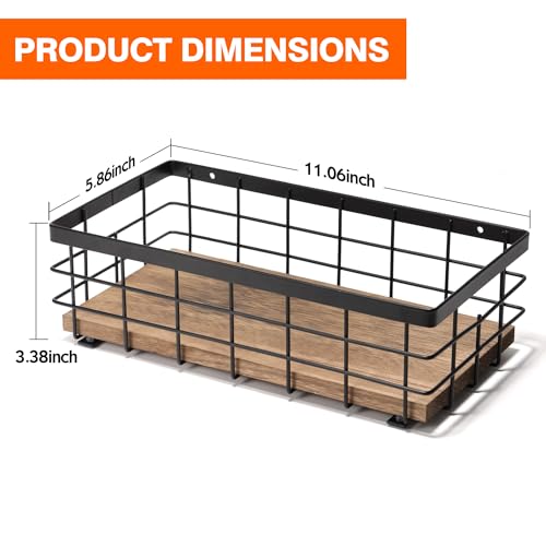 Small Metal Wire Basket, Decorative Wood Base Organizer for Bathroom, Kitchen, Basket for Toilet Paper Storage, Sugar Packet, Coffee Syrup, Guest Towel, Napkin - view 3