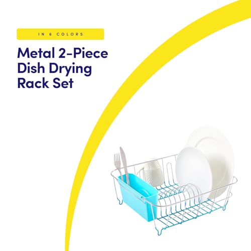 Dish Drying Rack &Cutlery Holder 2 Pc Set-Compact Sink-Fitting Dish Drainer w/ Rubberized Undercoating,Kitchen Organizer-Plates,Cups,Bowls&Utensils in Sink,Turquoise,14.5"x13"x5.25" (Pack of 12) - view 2