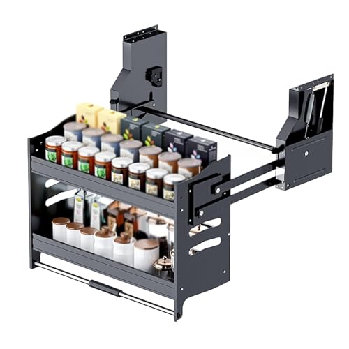 2 Tier Pull-Out Cabinet Organizer, Aluminum Space-Saving Pull-Down Shelf System for Kitchen Upper Cabinets, 650Mm,One Color,Cabinet 400mm