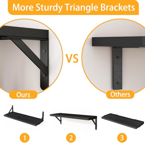 16.5 Inch Floating Shelves for Wall Home Decor, Black, Set of 6 - view 4
